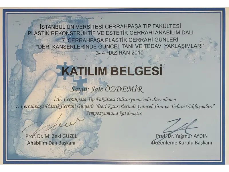 deri kanseri Güncel Yaklaşımlar Sempozyumu Katılım Sertifikası