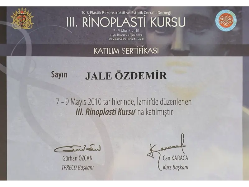 Türk Plastik, Rekonstrüktif ve Estetik Cerrahi Ulusal Kongresi Katılım Sertifikası